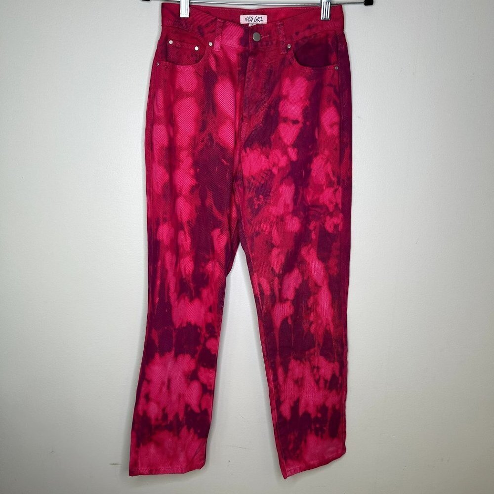 VRG‎ GRL 1995 tour magenta tie dye button fly bf jeans size 6